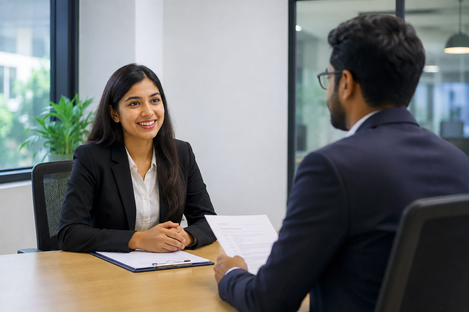 A candidate being interviewed across the table