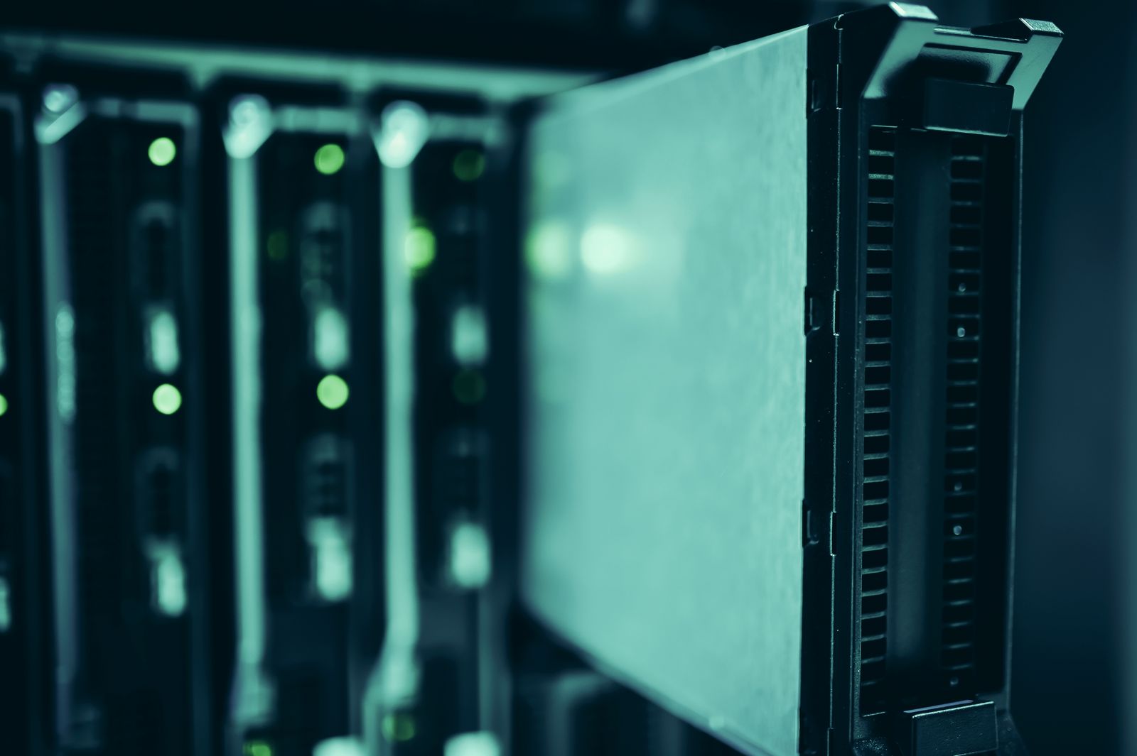 Server blade being pulled from a data center rack